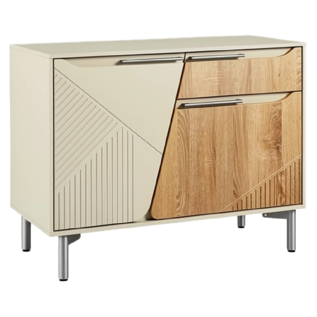 Moderne kast met geometrisch ontwerp en houten accenten