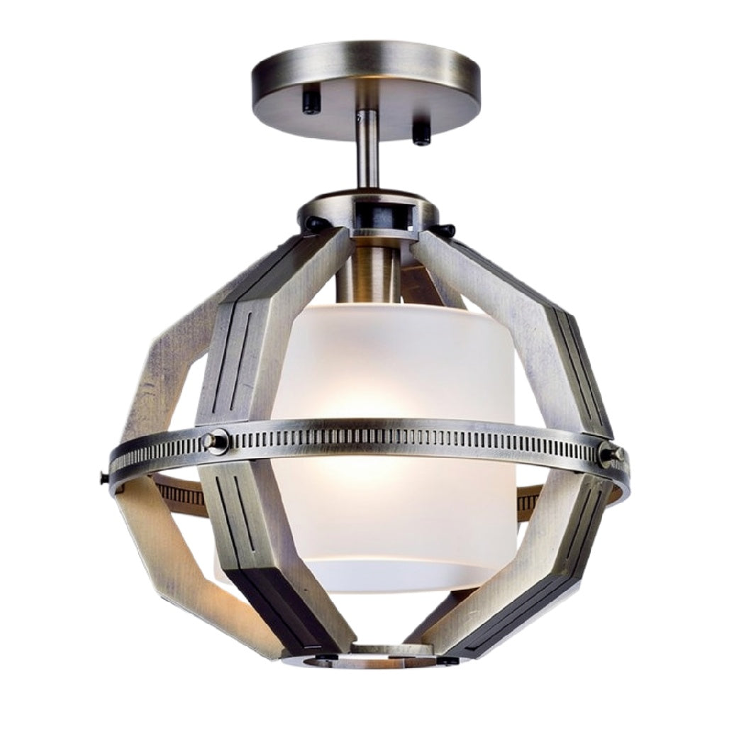 Industriële hanglamp met glazen kap en metalen frame